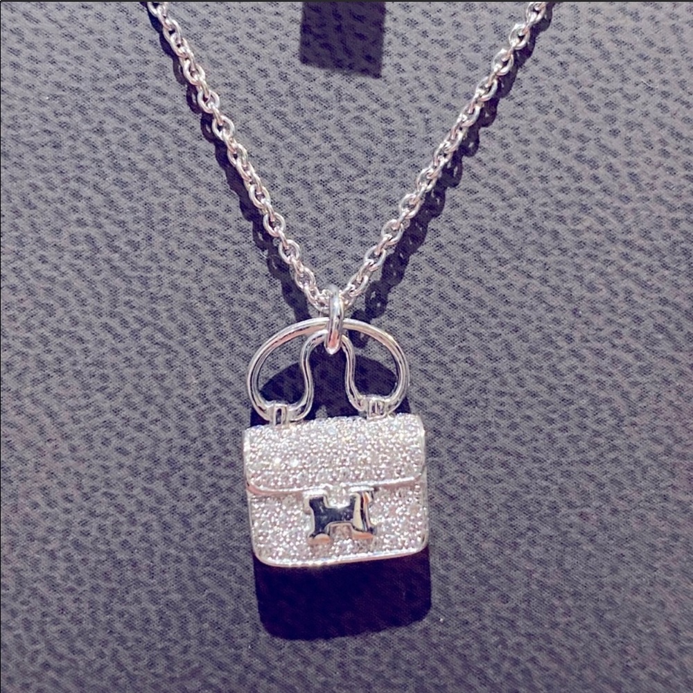 Hermes Constance Charm Diamond Pendant Necklace